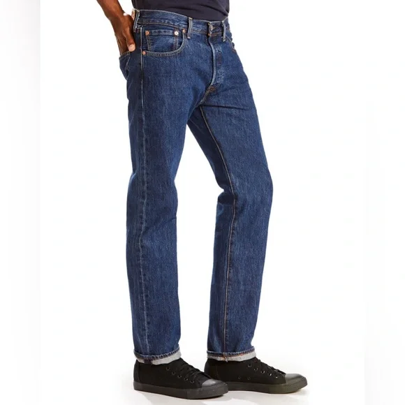 Levi’s 501 (34/34) Button Fly Medium/Dark Wash Blue Denim Jeans- OG Straight Leg - Picture 3 of 9